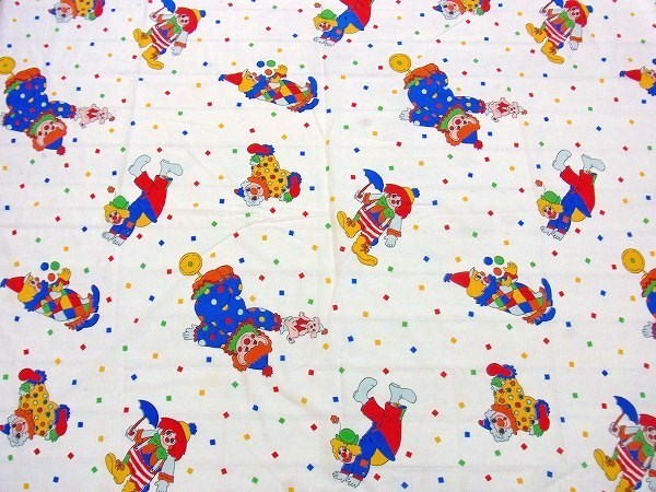 カラフル ピエロ柄 ヴィンテージ ユーズドシーツ (1/2)  ベッドシーツ USA