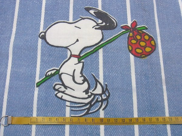 【スヌーピー&ウッドストック】デニム柄・ヴィンテージ・USEDフラットシーツ(1/2) USA