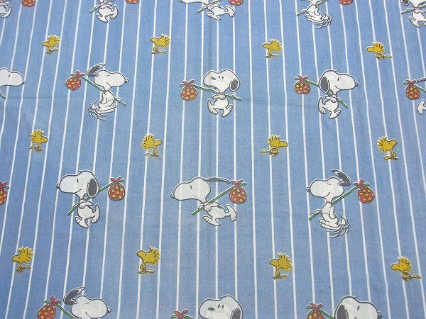 【スヌーピー&ウッドストック】デニム柄・ヴィンテージ・USEDフラットシーツ(1/2) USA