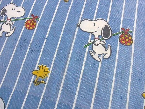 【スヌーピー&ウッドストック】デニム柄・ヴィンテージ・USEDフラットシーツ(1/2) USA