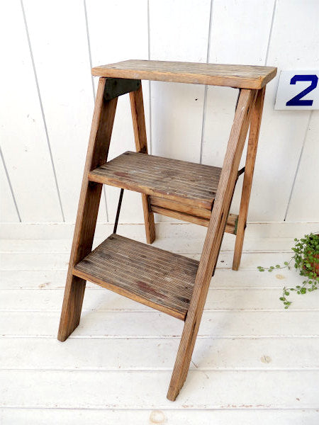 USA!古い木製のシャビーなアンティーク・OLD・ステップラダー/脚立/ガーデニング