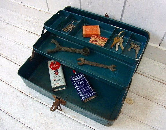 メジャー付き・3段式・ヴィンテージ・ツールボックス/工具箱 USA