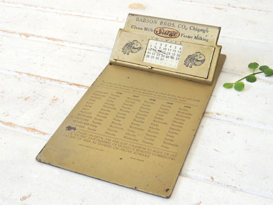 BABSON Surge ミルク 牛乳 カレンダー付き・メタル製・ノベルティ・40s アンティーク・バインダー・クリップボード