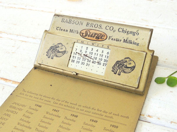 BABSON Surge ミルク 牛乳 カレンダー付き・メタル製・ノベルティ・40s アンティーク・バインダー・クリップボード