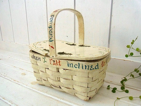 US アイボリー 木製・アンティーク・バスケット・ウッドバスケット カゴバッグ USA