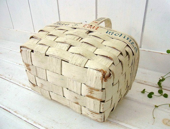 US アイボリー 木製・アンティーク・バスケット・ウッドバスケット カゴバッグ USA