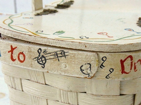 US アイボリー 木製・アンティーク・バスケット・ウッドバスケット カゴバッグ USA