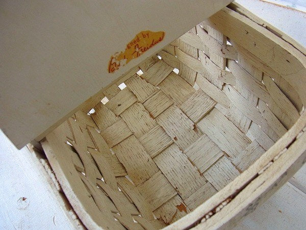 US アイボリー 木製・アンティーク・バスケット・ウッドバスケット カゴバッグ USA