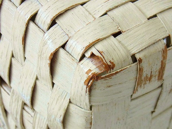 US アイボリー 木製・アンティーク・バスケット・ウッドバスケット カゴバッグ USA