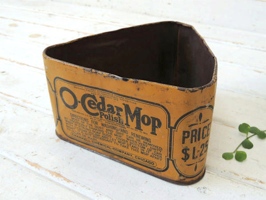 【O-Cedar】イエロー・三角形・ヴィンテージ・ティン缶・ブリキ缶・ポリッシュ缶・ガレージ USA