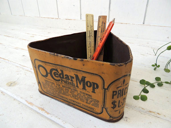 【O-Cedar】イエロー・三角形・ヴィンテージ・ティン缶・ブリキ缶・ポリッシュ缶・ガレージ USA