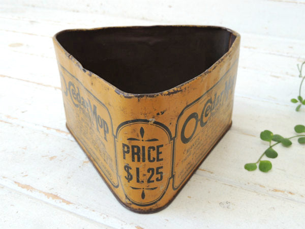 【O-Cedar】イエロー・三角形・ヴィンテージ・ティン缶・ブリキ缶・ポリッシュ缶・ガレージ USA