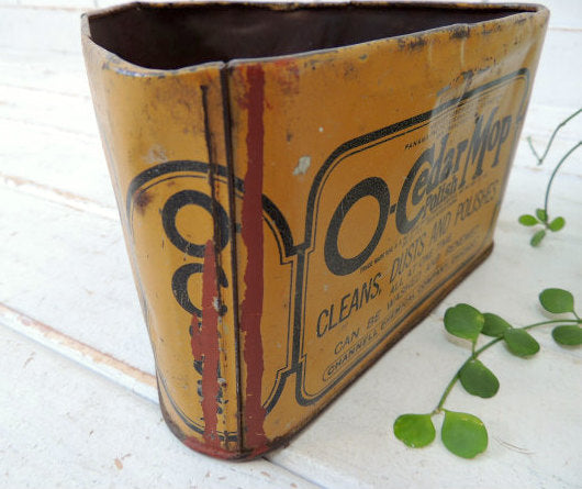 【O-Cedar】イエロー・三角形・ヴィンテージ・ティン缶・ブリキ缶・ポリッシュ缶・ガレージ USA