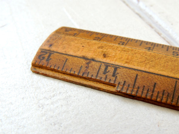 【METRIC】インチ&センチ&分度器 木製・アンティーク・定規・ルーラー・ステーショナリー