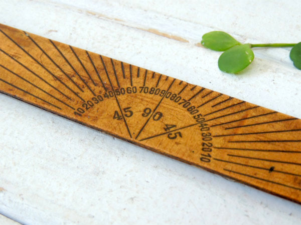 【METRIC】インチ&センチ&分度器 木製・アンティーク・定規・ルーラー・ステーショナリー