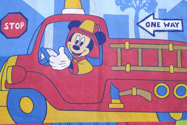 ディズニー・ミッキー 消防隊・プルート&グーフィー・ヴィンテージ・USEDピローケース・枕カバー