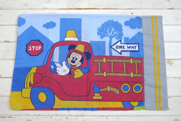 ディズニー・ミッキー 消防隊・プルート&グーフィー・ヴィンテージ・USEDピローケース・枕カバー
