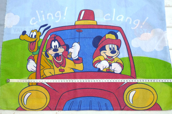 ディズニー・ミッキー 消防隊・プルート&グーフィー・ヴィンテージ・USEDピローケース・枕カバー