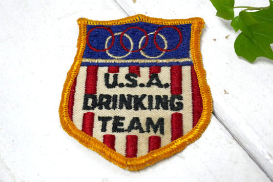 USA DRINKING TEAM 1970s アメリカンジョーク オリンピック ヴィンテージ 刺繍 ワッペン US