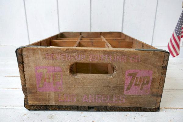 ロサンゼルス・7up・セブンアップ・ドリンク・仕切り付き・70'sヴィンテージ・木箱・ウッドボックス