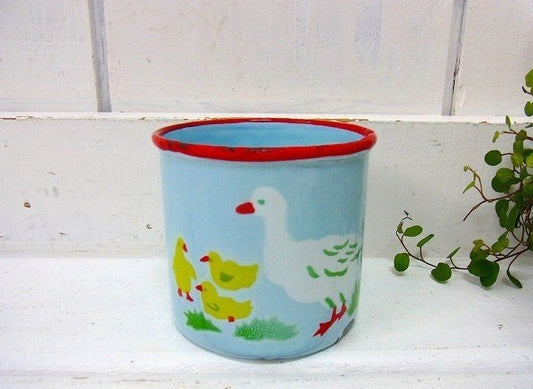 ハンガリー製・アヒル&ひよこ柄・アンティーク・ホーローカップ/コップ