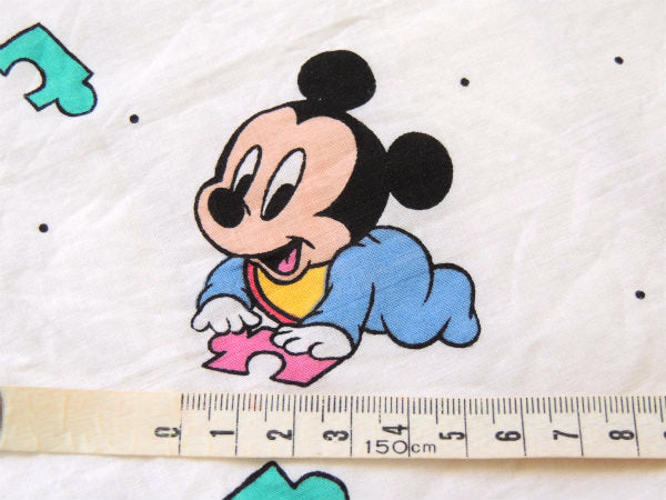 【ベビーミッキー&ミニー】パズル柄・ベビーサイズ・ヴィンテージ・ユーズドシーツ(ボックスタイプ)