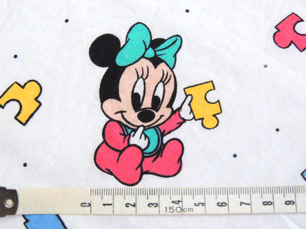 【ベビーミッキー&ミニー】パズル柄・ベビーサイズ・ヴィンテージ・ユーズドシーツ(ボックスタイプ)