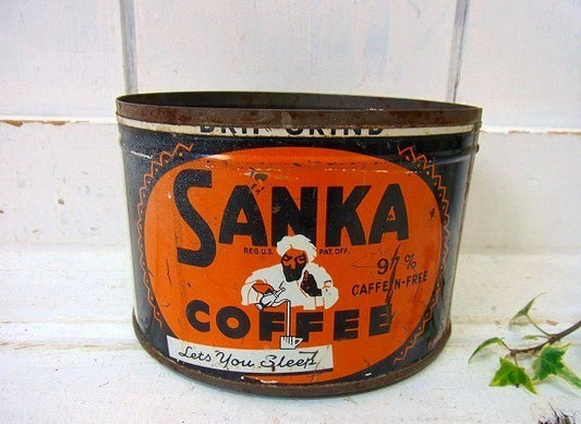 【SANKA COFFEE】ブリキ製・ヴィンテージ・コーヒー缶/ガーデニング USA