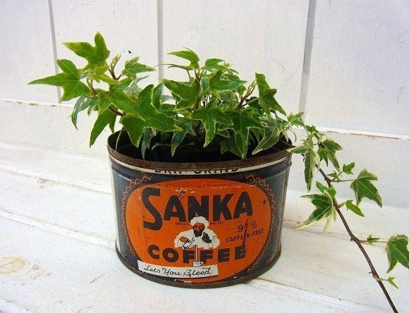 【SANKA COFFEE】ブリキ製・ヴィンテージ・コーヒー缶/ガーデニング USA