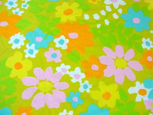 カラフルな花柄・ヴィンテージ・ユーズドシーツ(ボックスタイプ)　USA