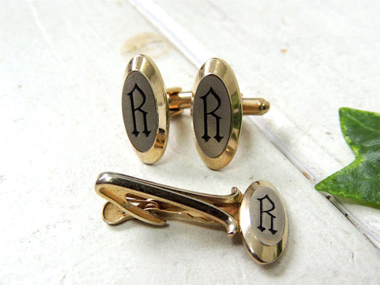 R・ヴィンテージ・HICKOK イニシャル・ジュエリー・タイピン&カフスボタンセット・アクセサリー