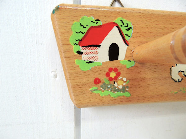 フランス・犬&ネコ柄・木製・ヴィンテージ・ウォールフック/壁掛けフック