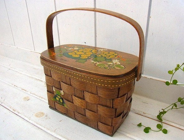 【Caro-Nan】カメの親子柄・アンティーク・カロナンバスケット/カゴバッグ/ハンドバッグ USA