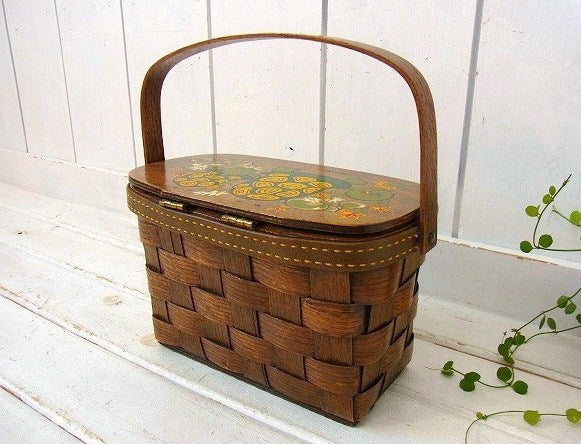 【Caro-Nan】カメの親子柄・アンティーク・カロナンバスケット/カゴバッグ/ハンドバッグ USA