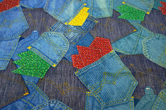 デニム ポケット柄 花柄ハンカチ デッドストック ヴィンテージ ファブリック 生地 テキスタイル