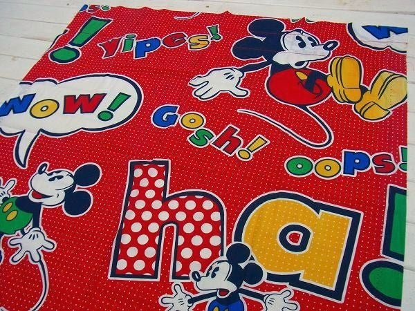 ミッキーマウス USA ディズニー・カラフル レッドカラー 水玉柄・ヴィンテージ・カーテン 生地