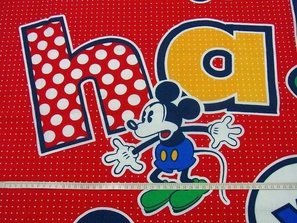 ミッキーマウス USA ディズニー・カラフル レッドカラー 水玉柄・ヴィンテージ・カーテン 生地