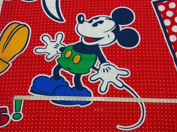 ミッキーマウス USA ディズニー・カラフル レッドカラー 水玉柄・ヴィンテージ・カーテン 生地