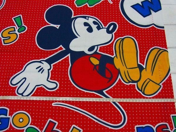 ミッキーマウス USA ディズニー・カラフル レッドカラー 水玉柄・ヴィンテージ・カーテン 生地
