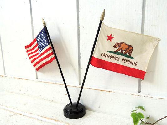 星条旗&カリフォルニア州旗・ヴィンテージ・卓上フラッグ・フラッグ・USA
