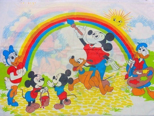 【ミッキー&フレンズ】ディズニー・レインボー柄・ヴィンテージ・ピロケース/枕カバー　USA