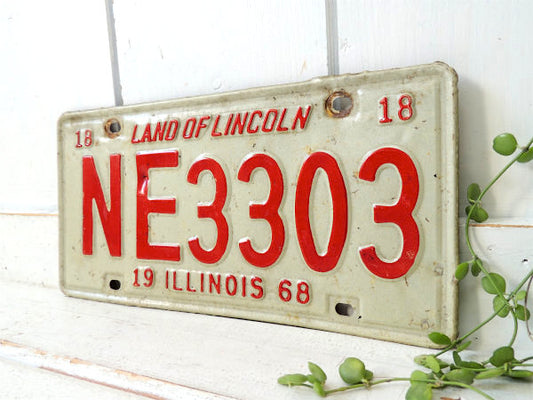 【イリノイ州・1968年】ヴィンテージ・ナンバープレート・USA・アメ車・自動車