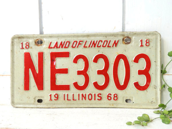 【イリノイ州・1968年】ヴィンテージ・ナンバープレート・USA・アメ車・自動車