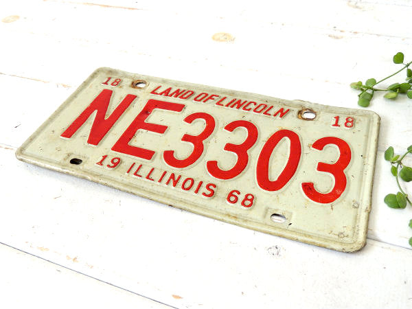 【イリノイ州・1968年】ヴィンテージ・ナンバープレート・USA・アメ車・自動車