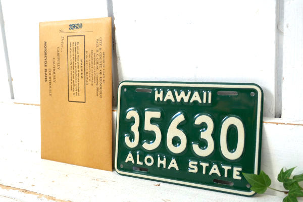 HAWAII 35630 1960年 バイク用・ビンテージ・ナンバープレート・USA・デッドストック