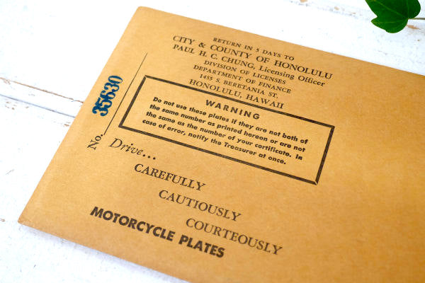 HAWAII 35630 1960年 バイク用・ビンテージ・ナンバープレート・USA・デッドストック