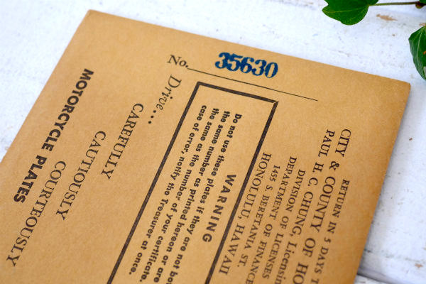 HAWAII 35630 1960年 バイク用・ビンテージ・ナンバープレート・USA・デッドストック