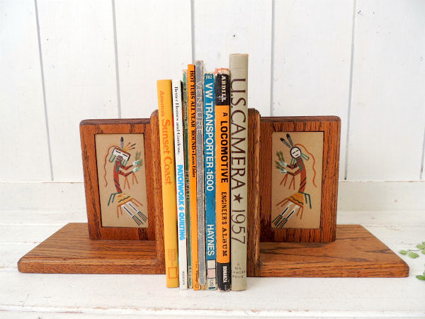 ネイティブインディアン・ナバホ族・サンドペイント・ヴィンテージ・木製ブックスタンド/本立て