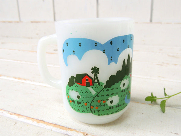 【Fire King】ファイヤーキング・メドウズ・羊&牧場柄・ヴィンテージ・マグカップ・食器 USA