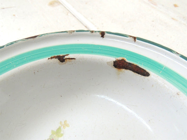 小花柄・フラワーモチーフ・ホーロー製・アンティーク・プレート・皿・食器・琺瑯ボウル USA